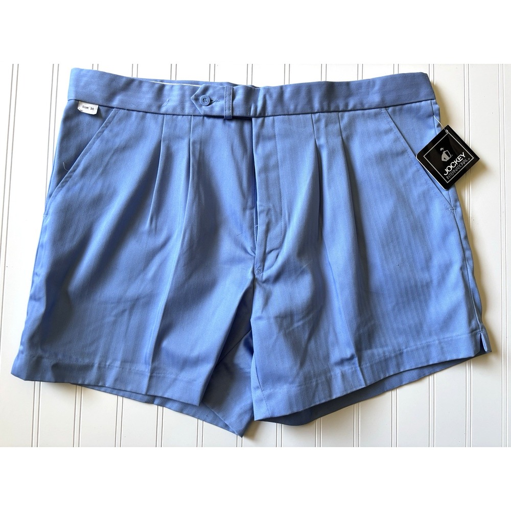 NEW vintage 80s 90s blue herringbone Jockey shorts dad‎ golf pleated 38 x 4.5